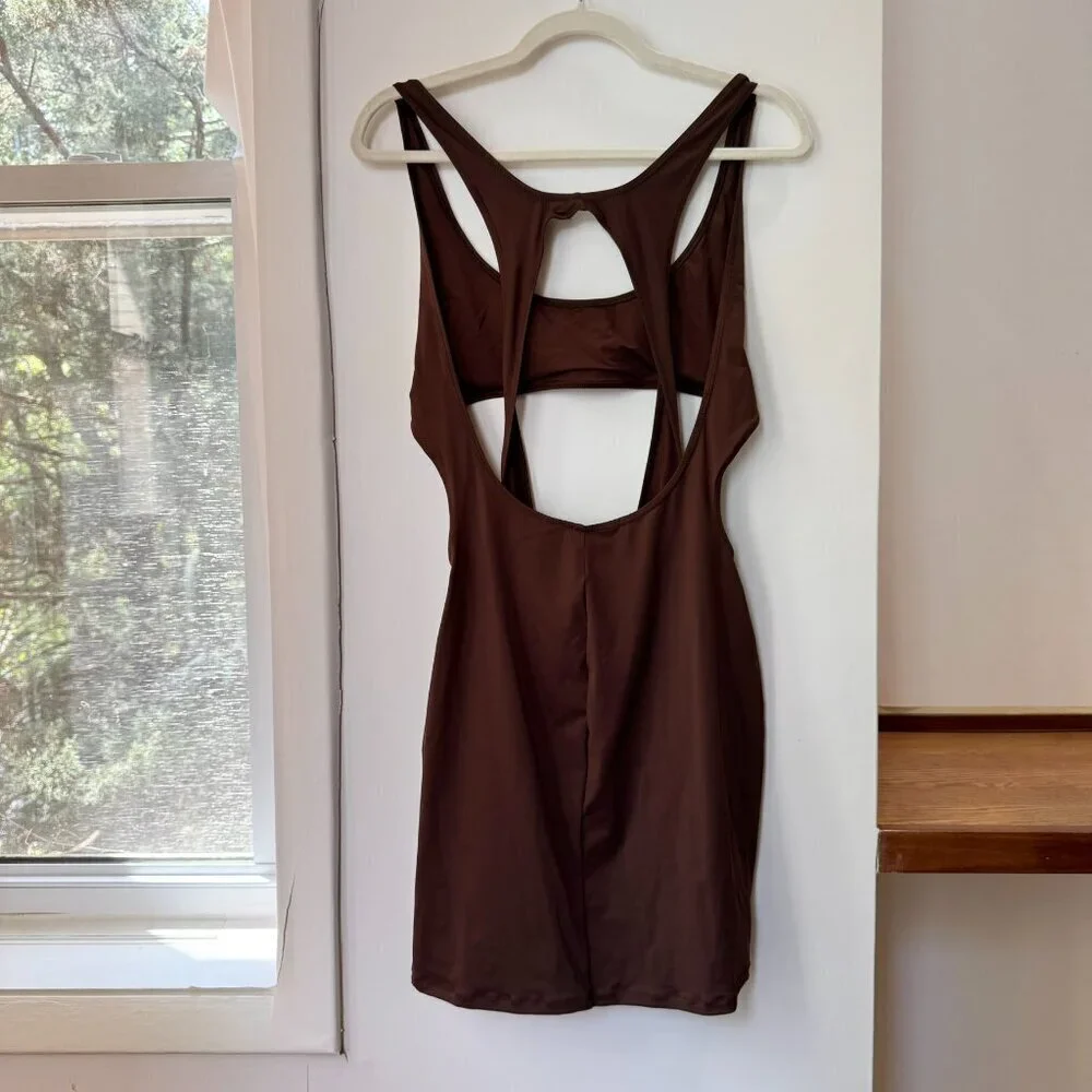NWT SKIMS Recycled Swim Cut Out Tank Dress Cocoa XL